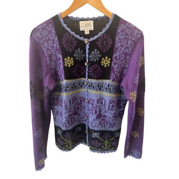 Alpaca Imports Sweaters - Alpaca Imports Cardigan Sweater Nordic Sz M Wool Ultra Soft Purple Blue